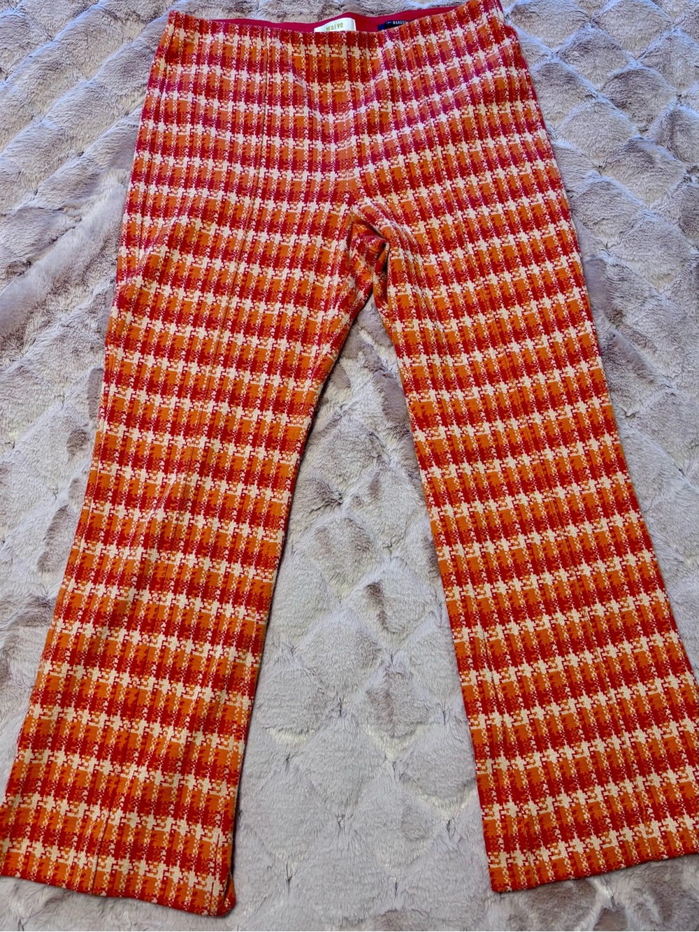 Maeve Orange Plaid Knit Flare Bottoms